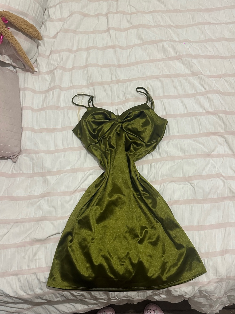 No Boundaries Olive Green Satin Slip Dress